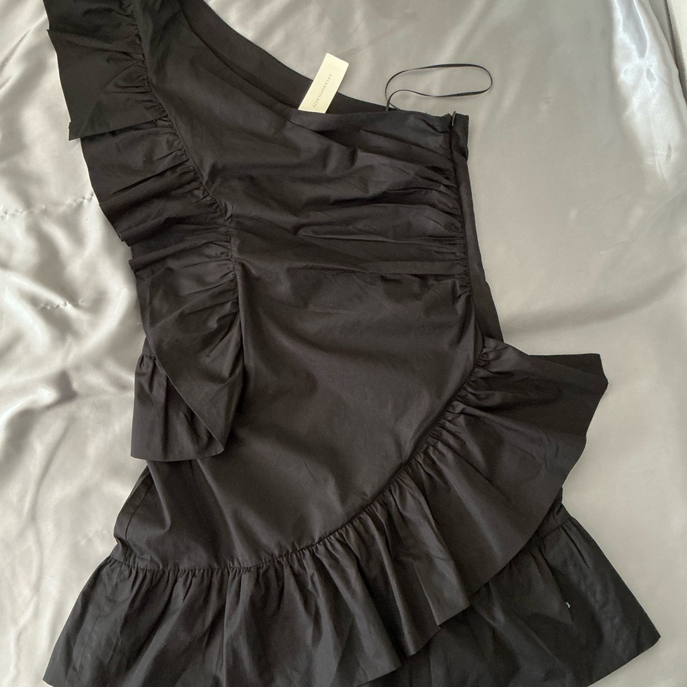 Anthropologie Black One-Shoulder Ruffle Dress